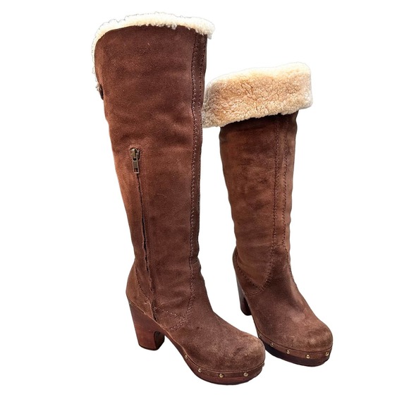 UGG Brown Suede Ankle Boots with Cream Fur Lining - Picture 1 of 13